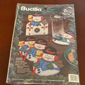 Vintage Bucilla Snowman Coasters Plastic Canvas Set
